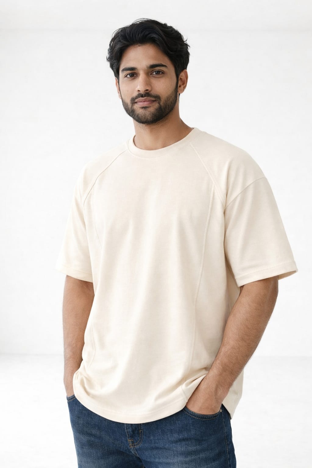 Viral Chinese t-shirt to hide belly- Off-White